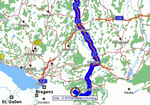 Strassenkarte nach Balderschwang im Allg�u